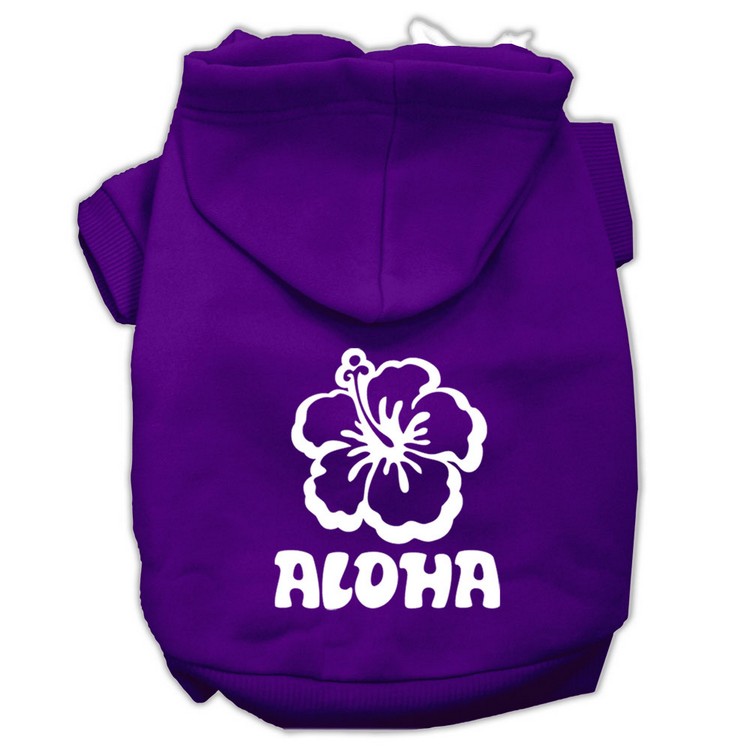 Aloha Flower Screen Print Pet Hoodies Purple Size XS