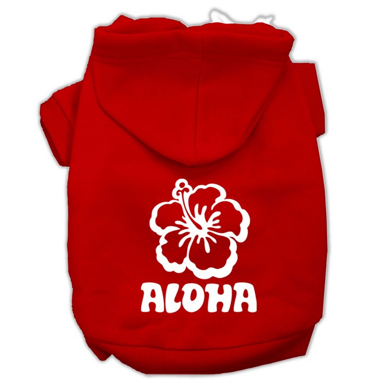 Aloha Flower Screen Print Pet Hoodies Red Size XS