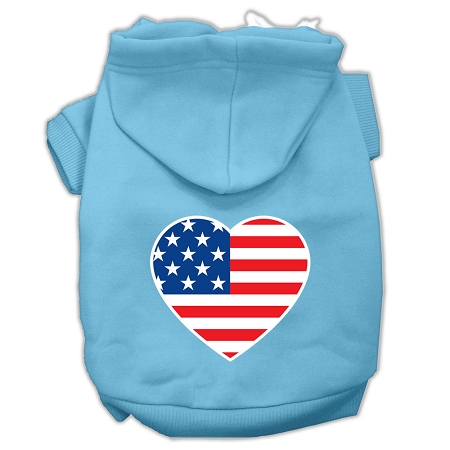American Flag Heart Screen Print Pet Hoodies Baby Blue Size Lg