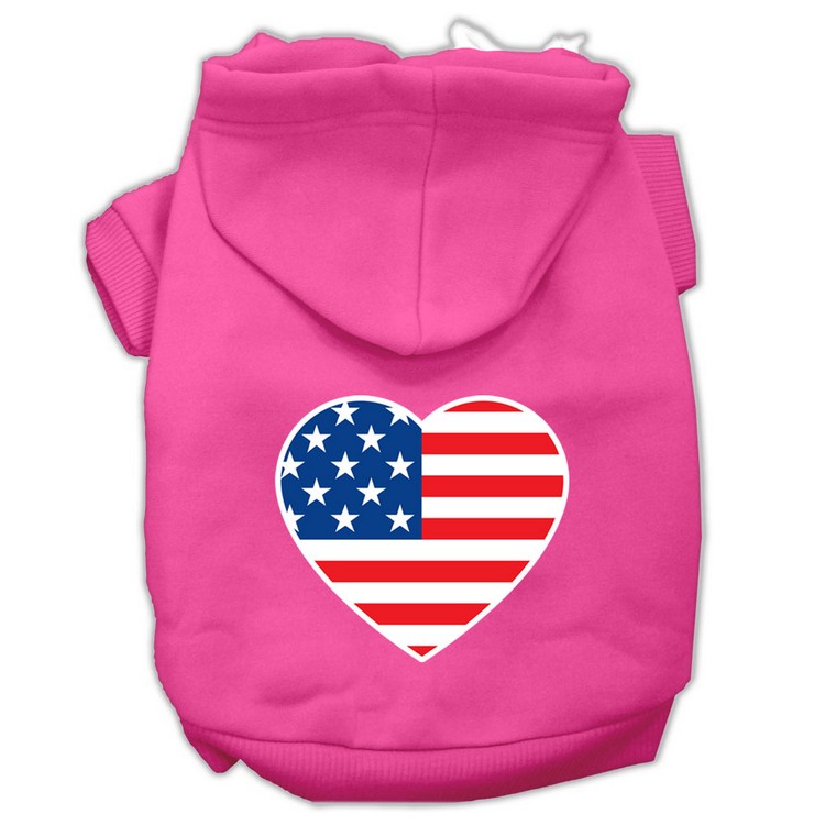 American Flag Heart Screen Print Pet Hoodies Bright Pink Size Lg