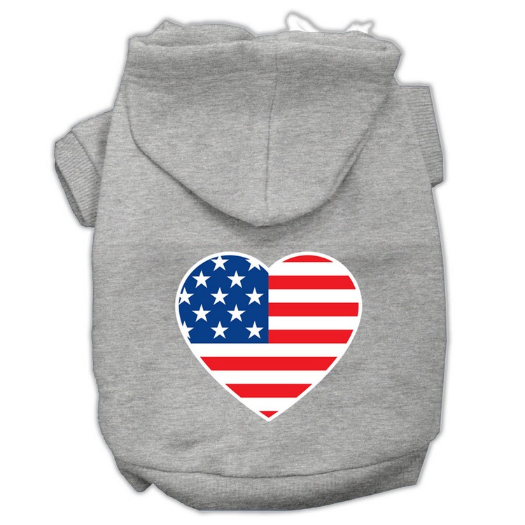 American Flag Heart Screen Print Pet Hoodies Grey Size XS