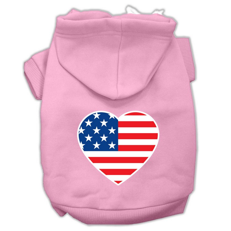 American Flag Heart Screen Print Pet Hoodies Light Pink Size Med