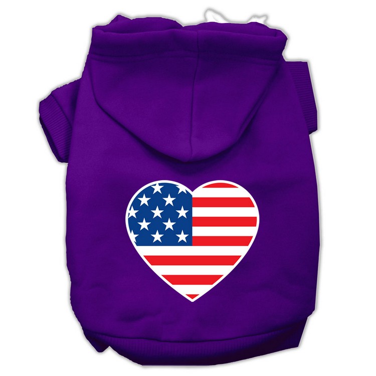 American Flag Heart Screen Print Pet Hoodies Purple Size XS