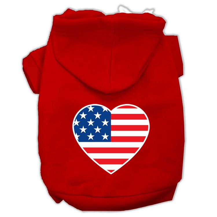 American Flag Heart Screen Print Pet Hoodies Red Size XS