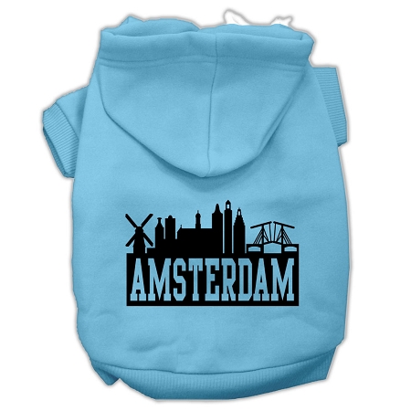 Amsterdam Skyline Screen Print Pet Hoodies Baby Blue Size Lg