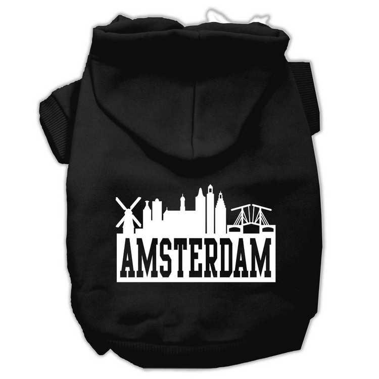 Amsterdam Skyline Screen Print Pet Hoodies Black Size Lg