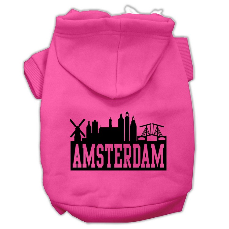 Amsterdam Skyline Screen Print Pet Hoodies Bright Pink Size Lg