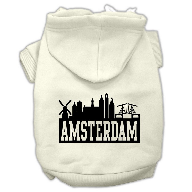 Amsterdam Skyline Screen Print Pet Hoodies Cream Size XS