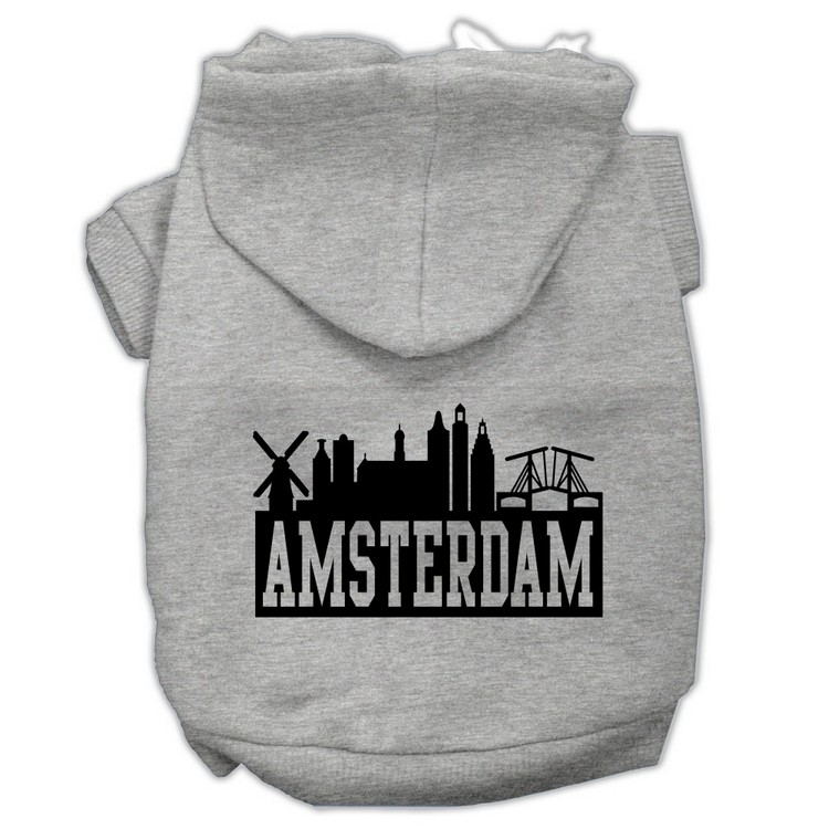 Amsterdam Skyline Screen Print Pet Hoodies Grey Size XXL