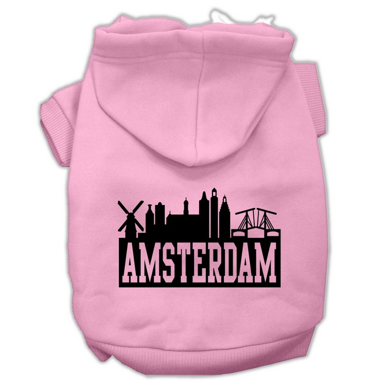 Amsterdam Skyline Screen Print Pet Hoodies Light Pink Size Sm