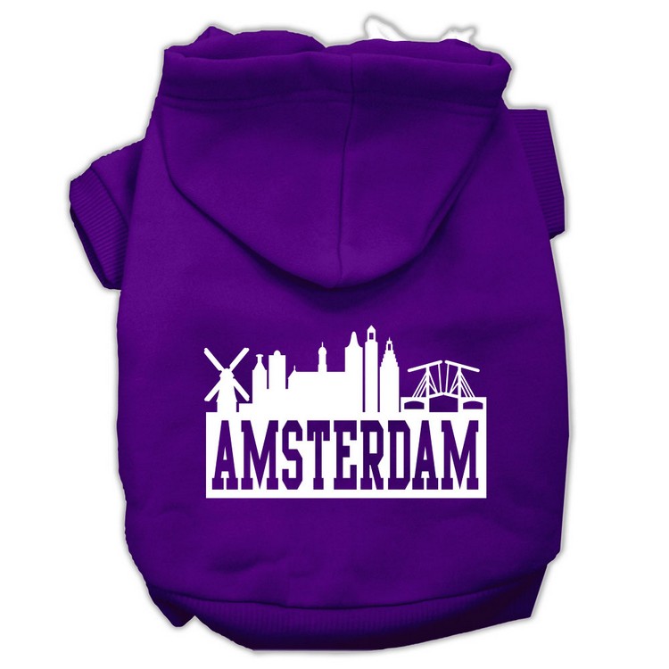 Amsterdam Skyline Screen Print Pet Hoodies Purple Size Med