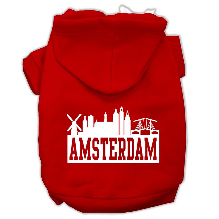 Amsterdam Skyline Screen Print Pet Hoodies Red Size XS