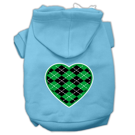 Argyle Heart Green Screen Print Pet Hoodies Baby Blue Size XS