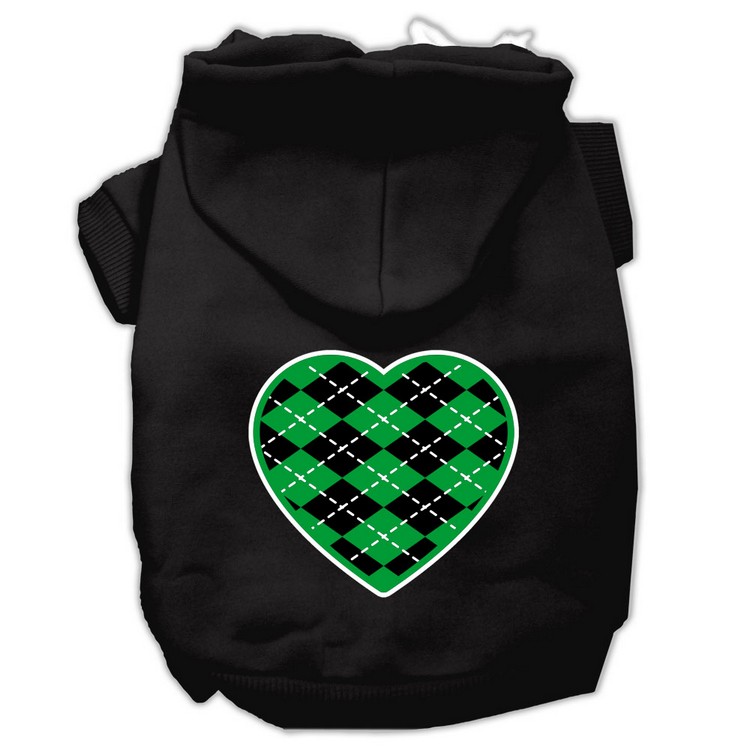 Argyle Heart Green Screen Print Pet Hoodies Black Size XS