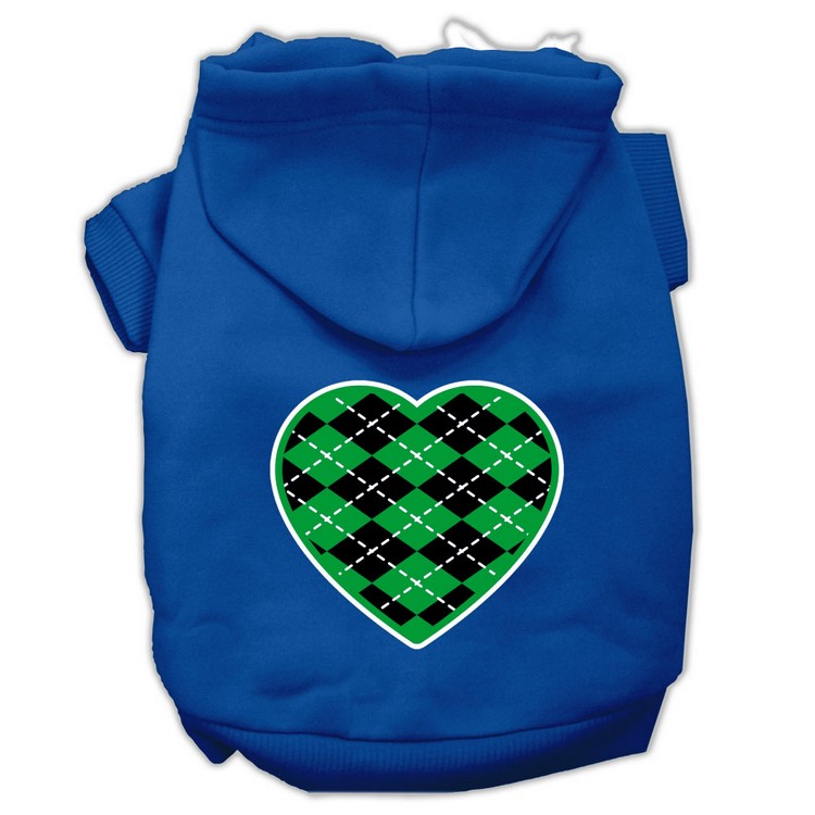 Argyle Heart Green Screen Print Pet Hoodies Blue Size XS