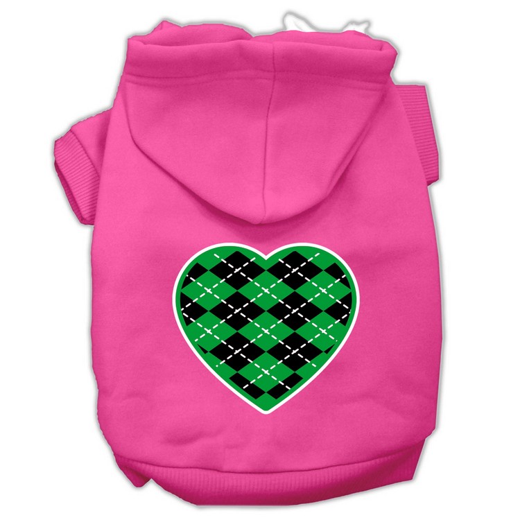 Argyle Heart Green Screen Print Pet Hoodies Bright Pink Size Sm