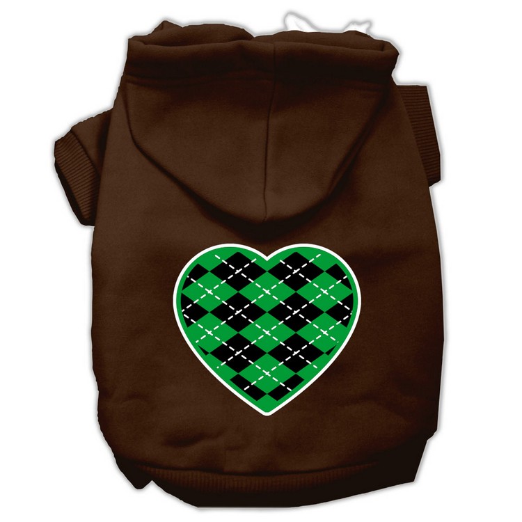 Argyle Heart Green Screen Print Pet Hoodies Brown Size XS