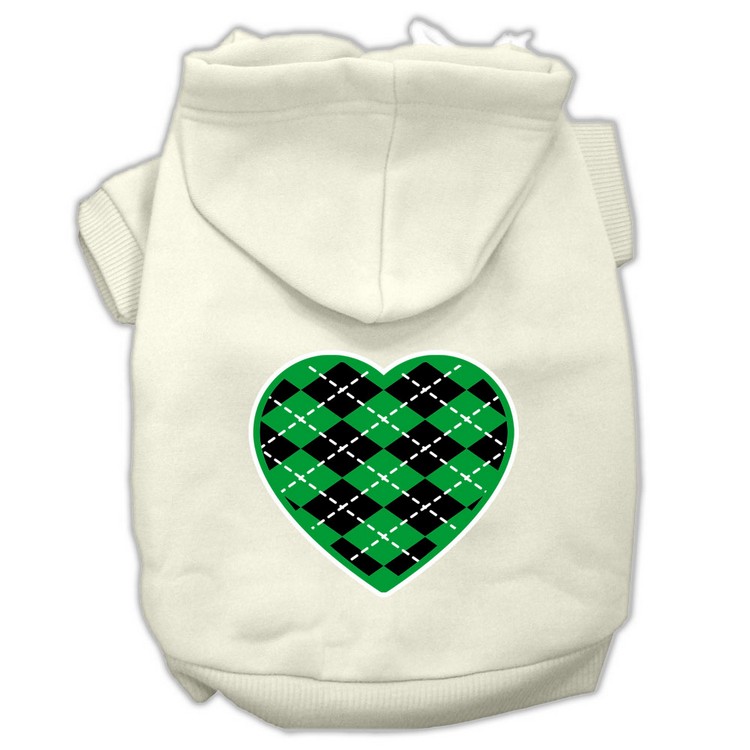 Argyle Heart Green Screen Print Pet Hoodies Cream Size L