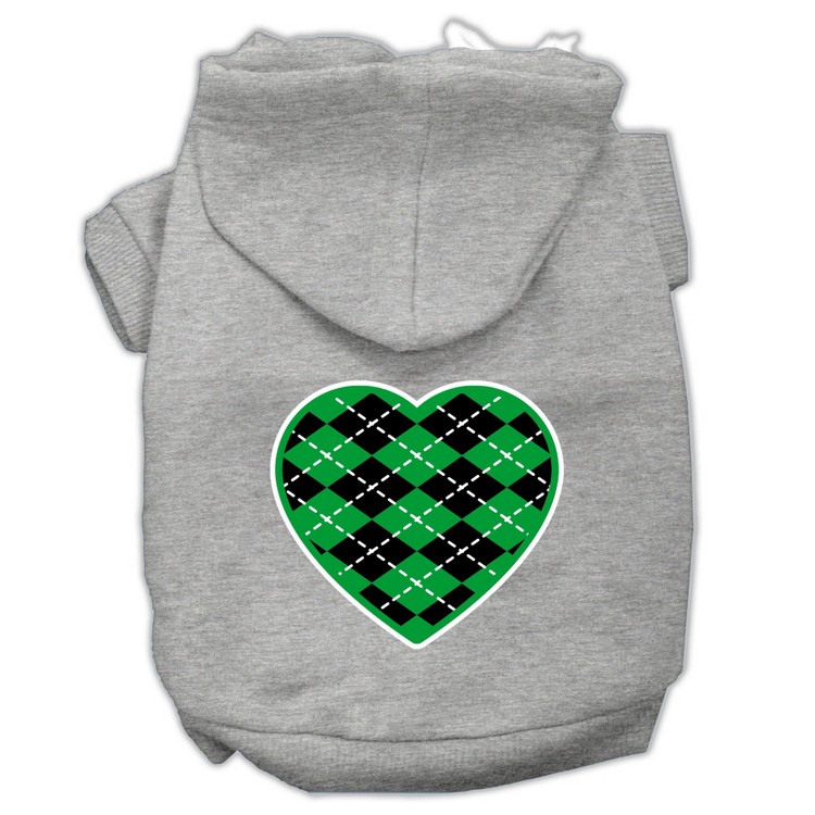 Argyle Heart Green Screen Print Pet Hoodies Grey Size XS