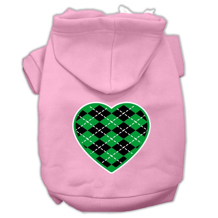 Argyle Heart Green Screen Print Pet Hoodies Light Pink Size XS