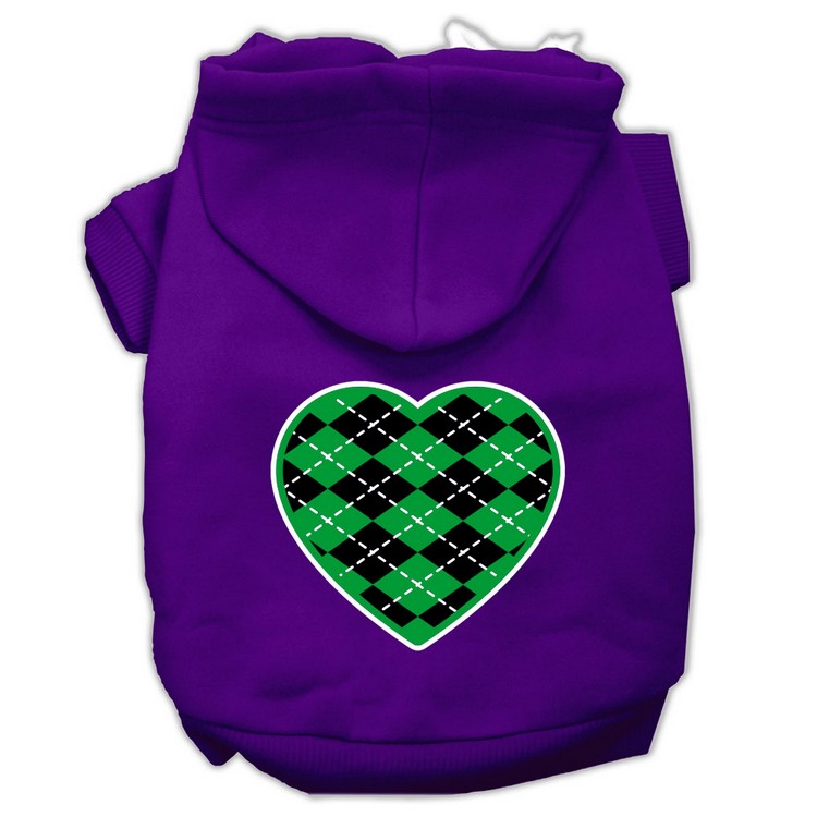 Argyle Heart Green Screen Print Pet Hoodies Purple Size XS