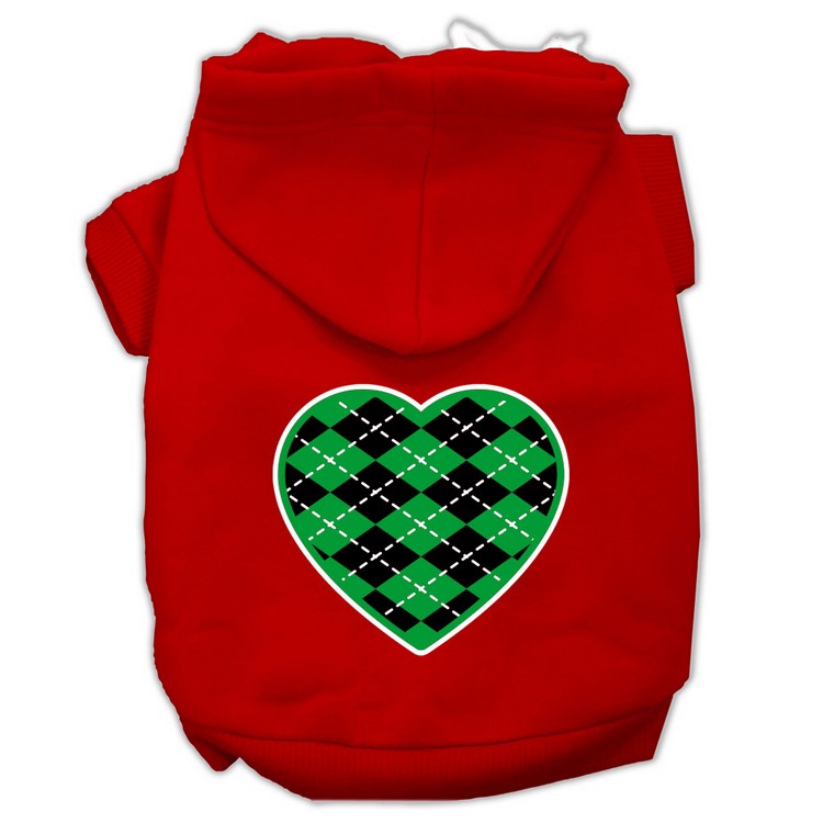 Argyle Heart Green Screen Print Pet Hoodies Red Size XS