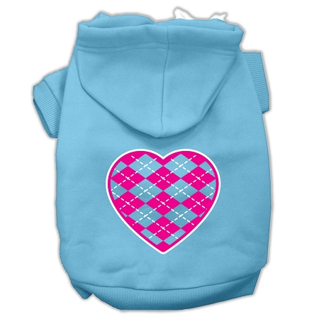 Argyle Heart Pink Screen Print Pet Hoodies Baby Blue Size XS