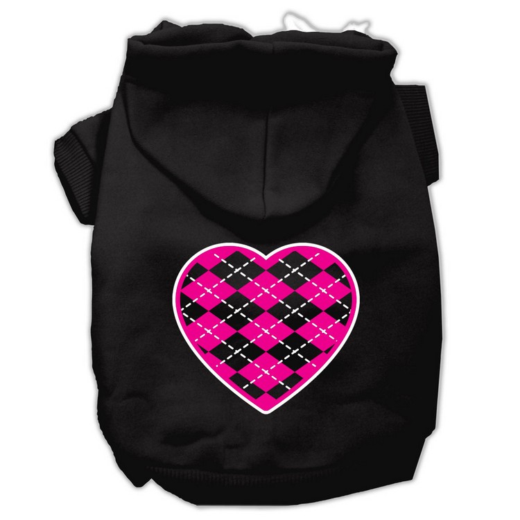 Argyle Heart Pink Screen Print Pet Hoodies Black Size XS