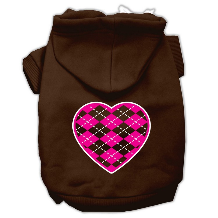 Argyle Heart Pink Screen Print Pet Hoodies Brown Size Sm