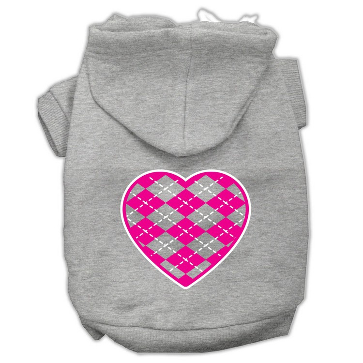 Argyle Heart Pink Screen Print Pet Hoodies Grey Size Sm