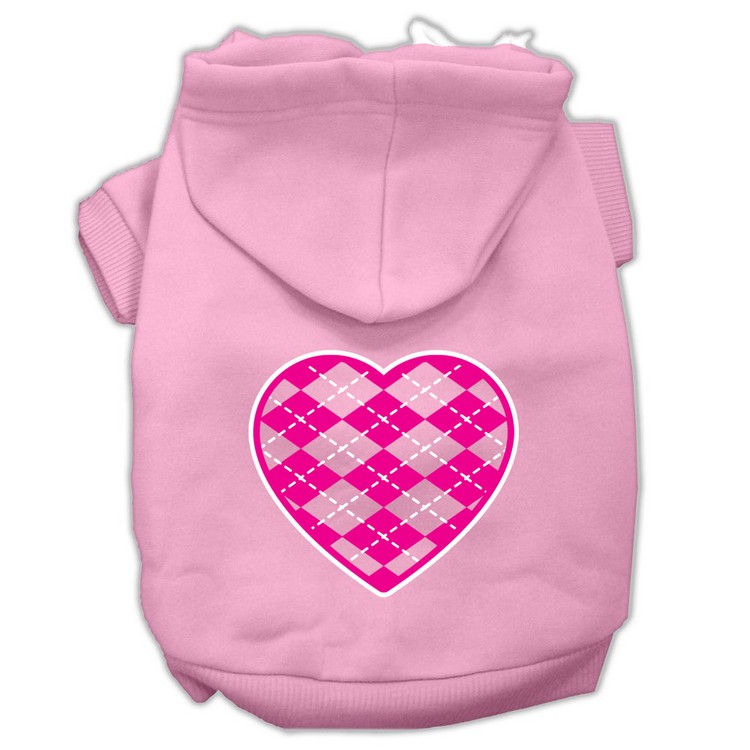 Argyle Heart Pink Screen Print Pet Hoodies Light Pink Size XS