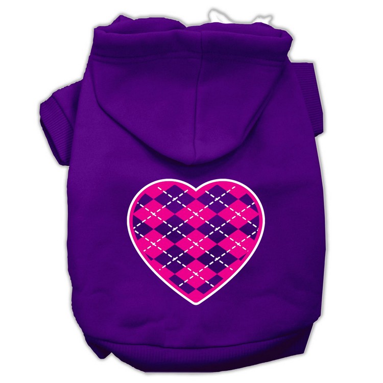 Argyle Heart Pink Screen Print Pet Hoodies Purple Size XS