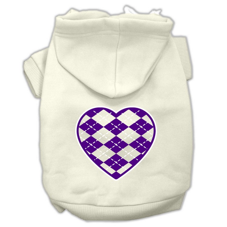 Argyle Heart Purple Screen Print Pet Hoodies Cream Size L