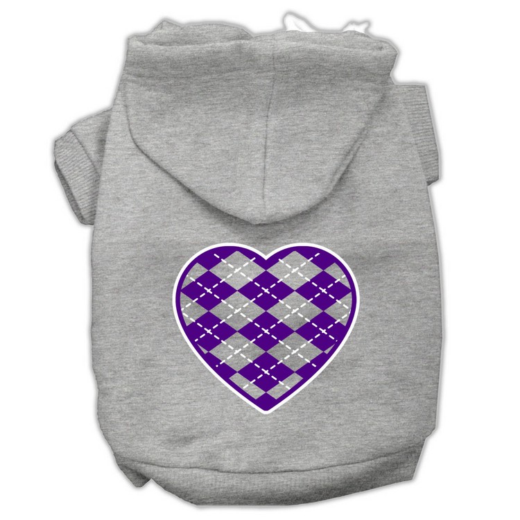 Argyle Heart Purple Screen Print Pet Hoodies Grey Size XS