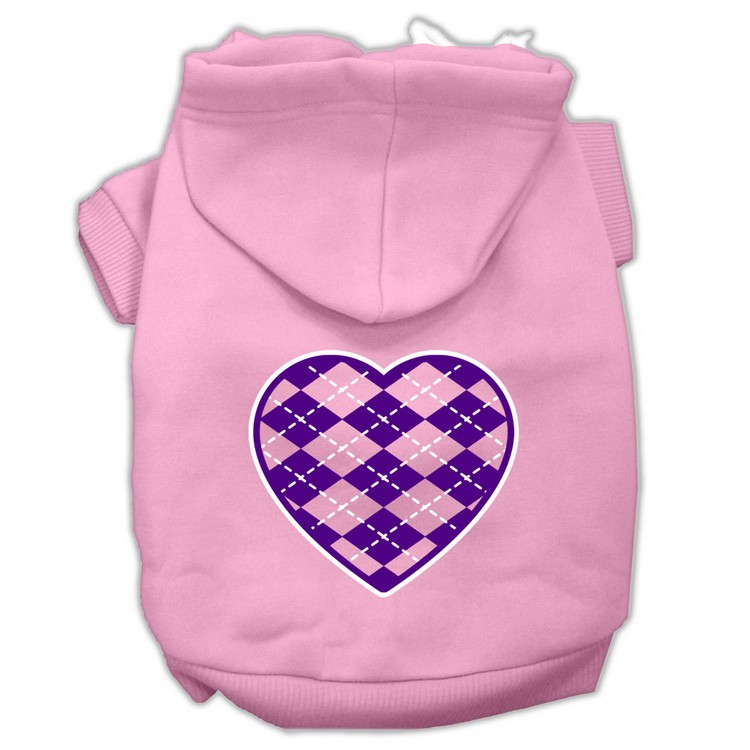 Argyle Heart Purple Screen Print Pet Hoodies Light Pink Size Med