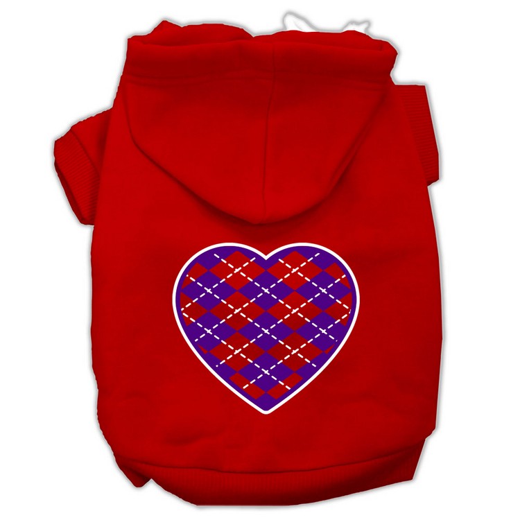 Argyle Heart Purple Screen Print Pet Hoodies Red Size XS