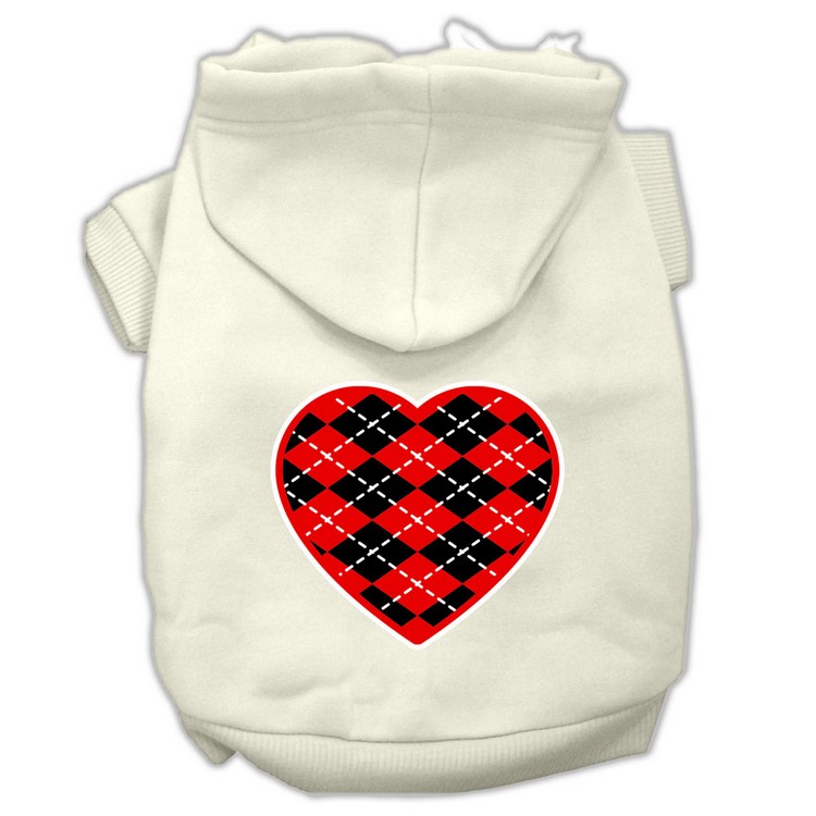 Argyle Heart Red Screen Print Pet Hoodies Cream Size XXXL