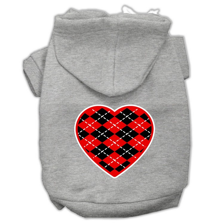 Argyle Heart Red Screen Print Pet Hoodies Grey Size XXXL