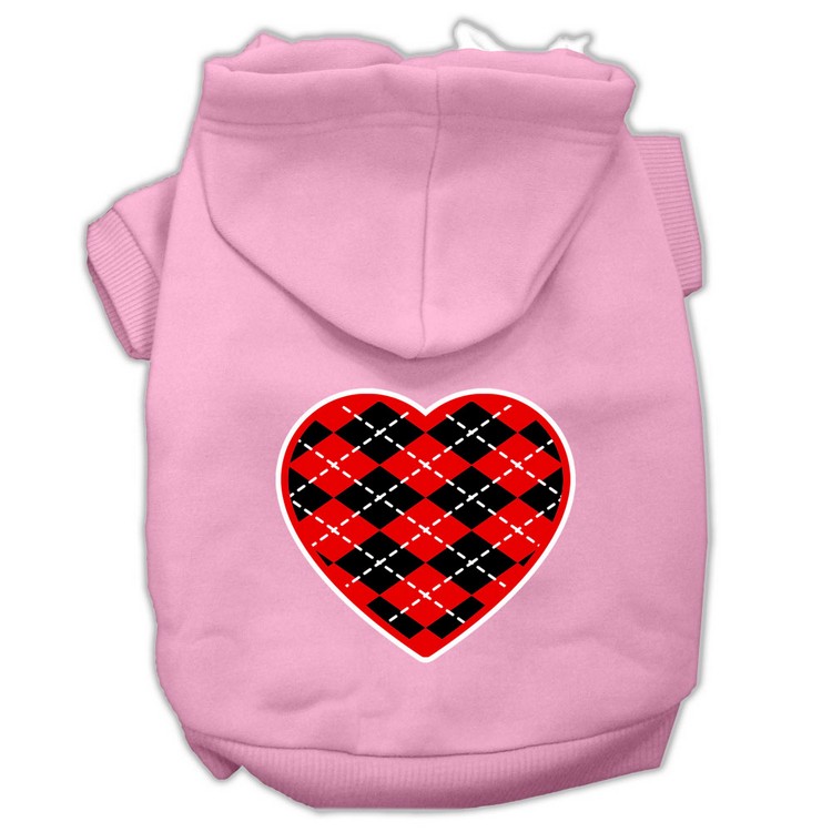 Argyle Heart Red Screen Print Pet Hoodies Light Pink Size Sm