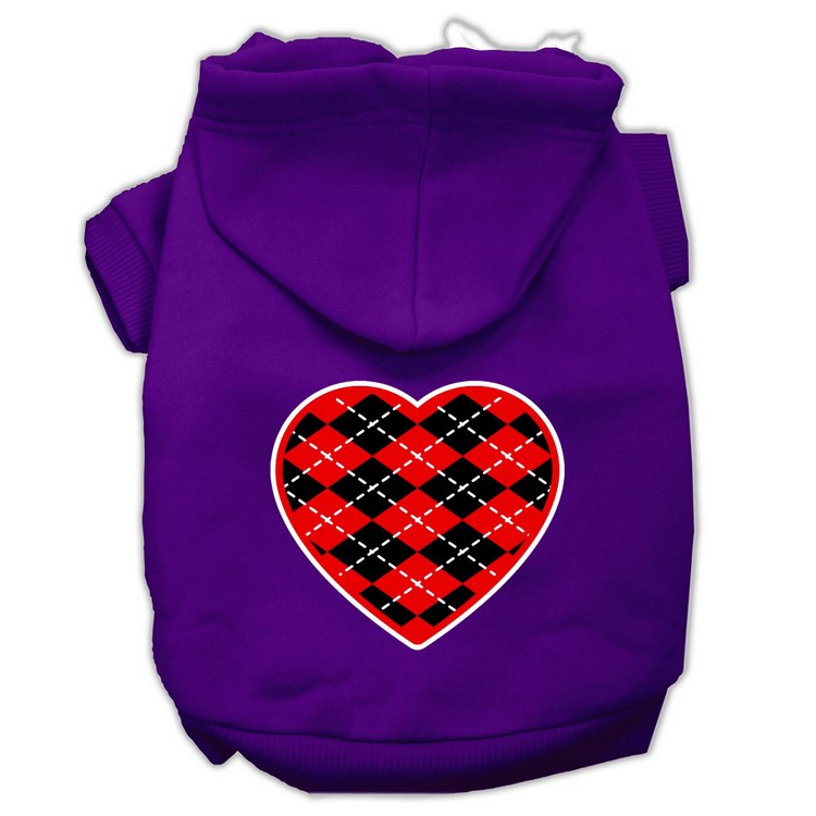 Argyle Heart Red Screen Print Pet Hoodies Purple Size Lg