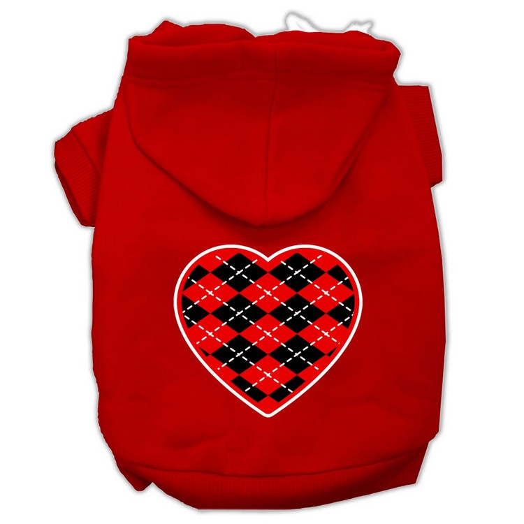 Argyle Heart Red Screen Print Pet Hoodies Red Size XXXL