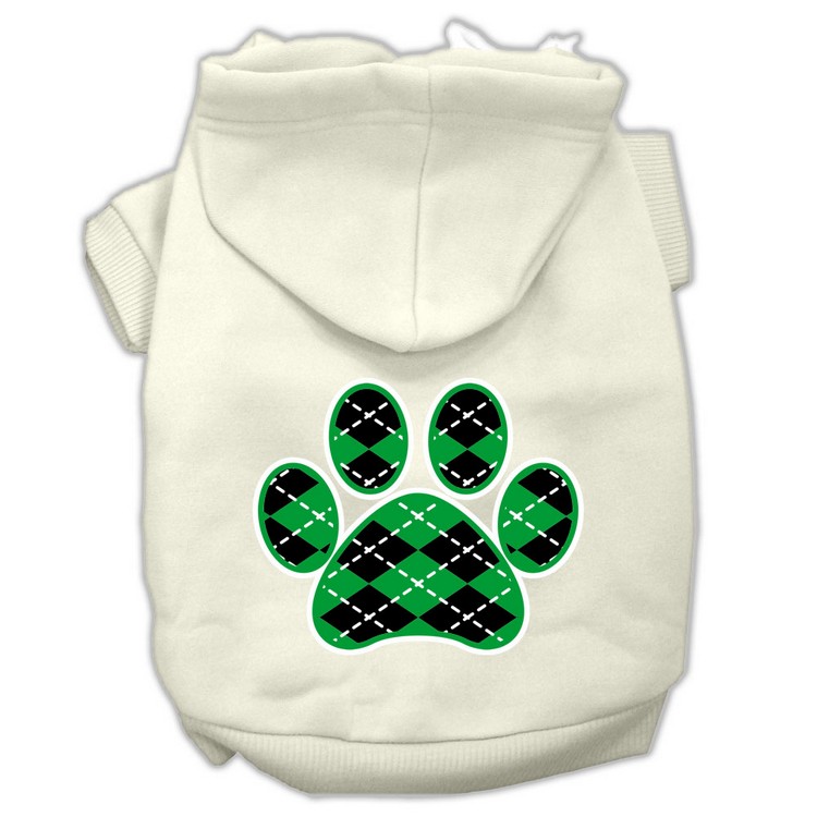 Argyle Paw Green Screen Print Pet Hoodies Cream Size XS