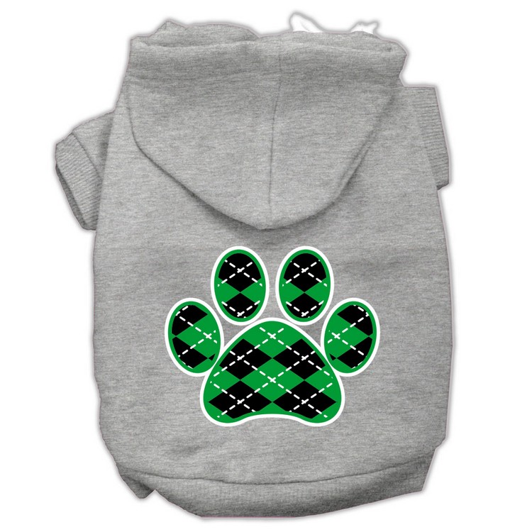 Argyle Paw Green Screen Print Pet Hoodies Grey Size Med