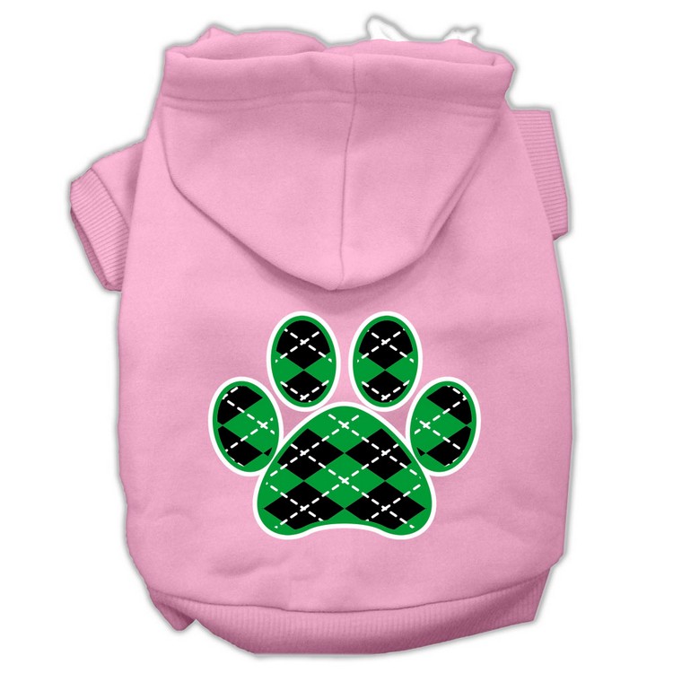 Argyle Paw Green Screen Print Pet Hoodies Light Pink Size Sm