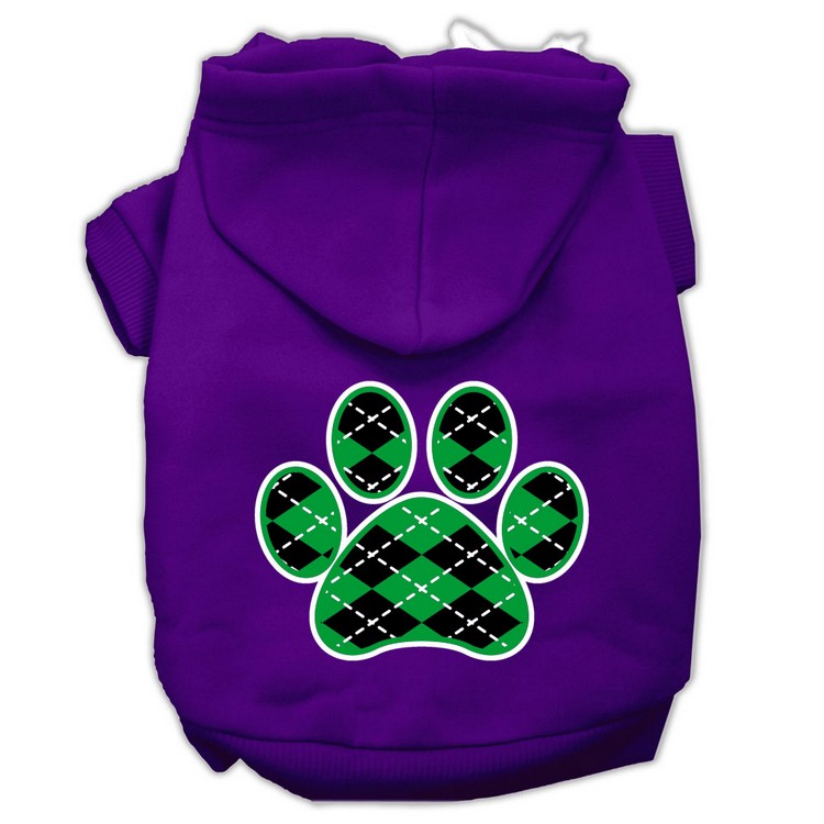 Argyle Paw Green Screen Print Pet Hoodies Purple Size XS