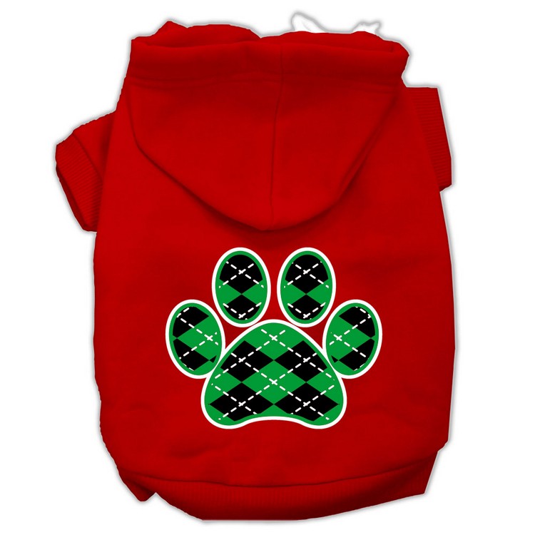 Argyle Paw Green Screen Print Pet Hoodies Red Size XS