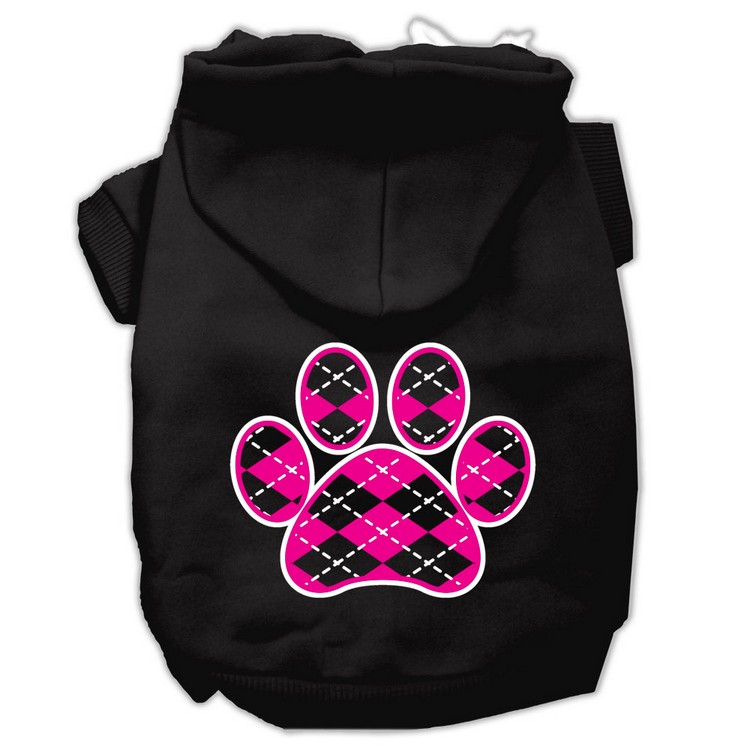 Argyle Paw Pink Screen Print Pet Hoodies Black Size XS