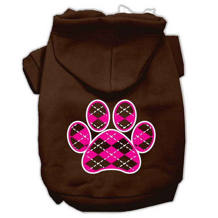 Argyle Paw Pink Screen Print Pet Hoodies Brown Size Med