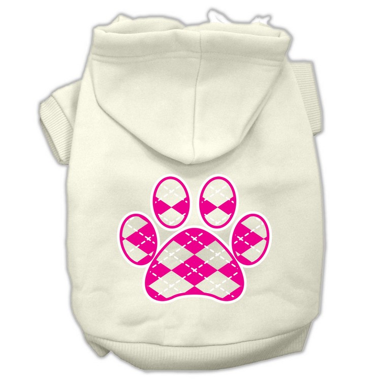 Argyle Paw Pink Screen Print Pet Hoodies Cream Size XS