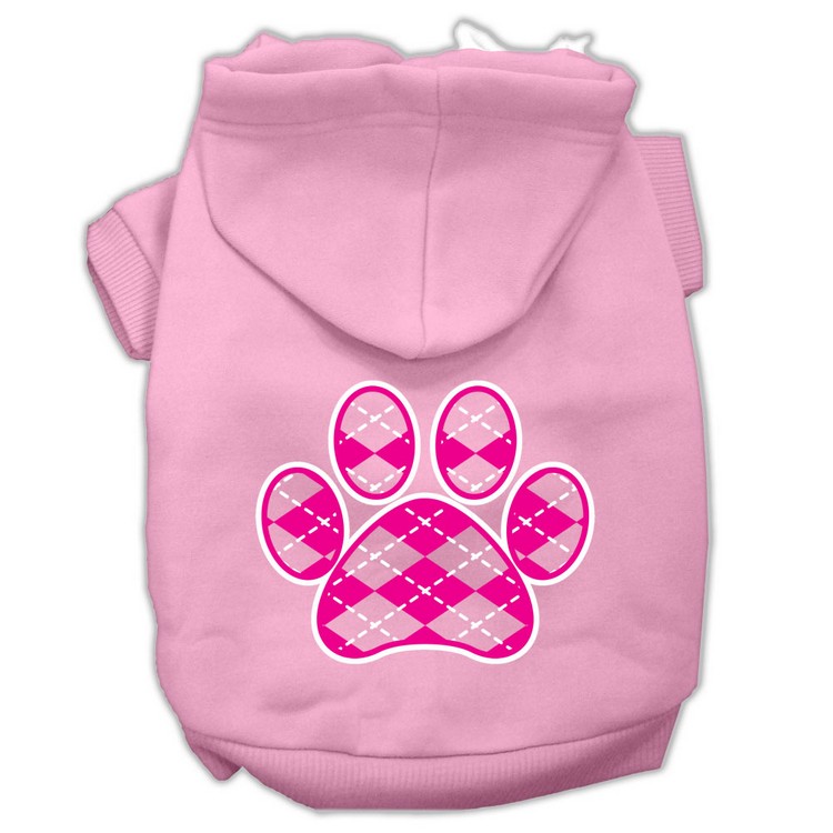 Argyle Paw Pink Screen Print Pet Hoodies Light Pink Size Lg